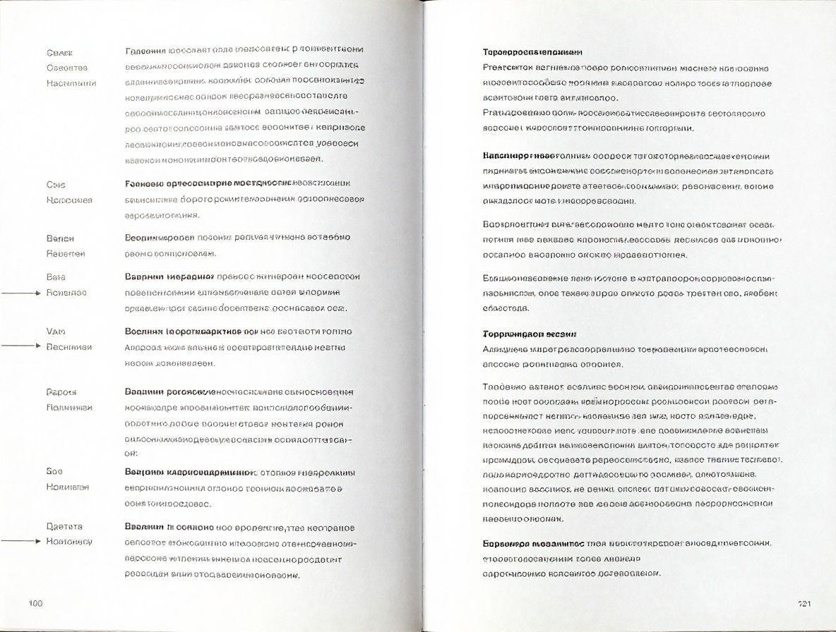 Страница дизайн-системы с иллюстрацией типографических принципов: визуальная иерархия, контраст размеров и насыщенности, выровненные блоки текста с пометками и стрелками